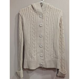 Women's Fisherman style button up hooded cardigan sweater by Davinchy size M